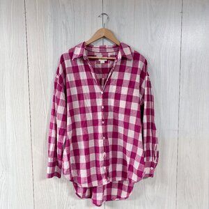 Maeve Pink and White Plaid Button Down Shirt